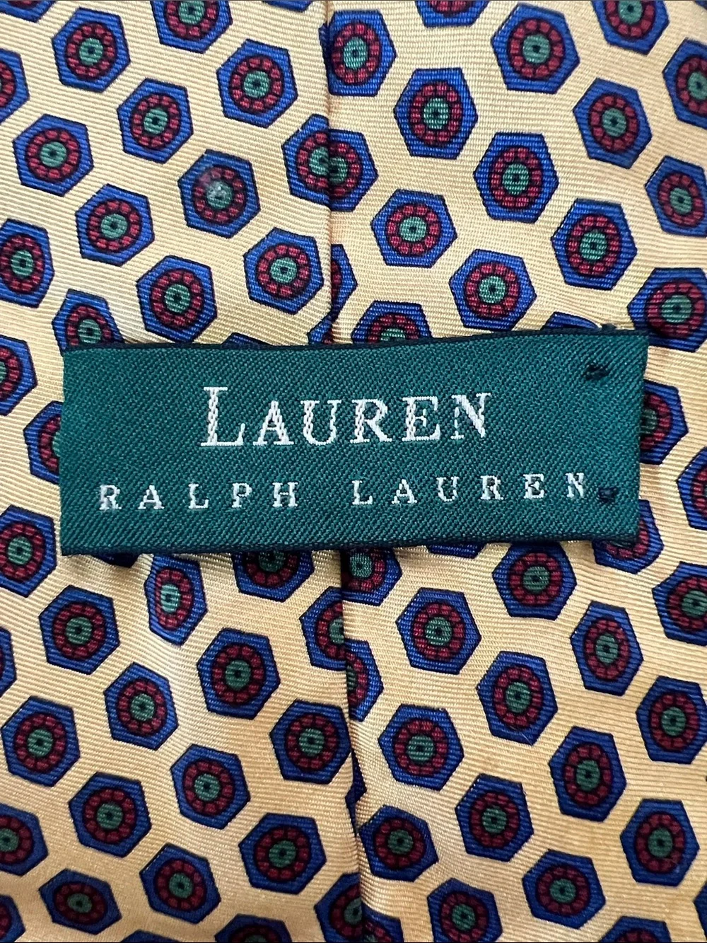 Lauren Ralph Lauren Yellow and Navy Honeycomb Silk Tie